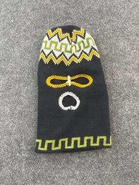 Unbranded Black Knit 3-Hole Balaclava Ski Mask with Zigzag and Greek Key Pattern